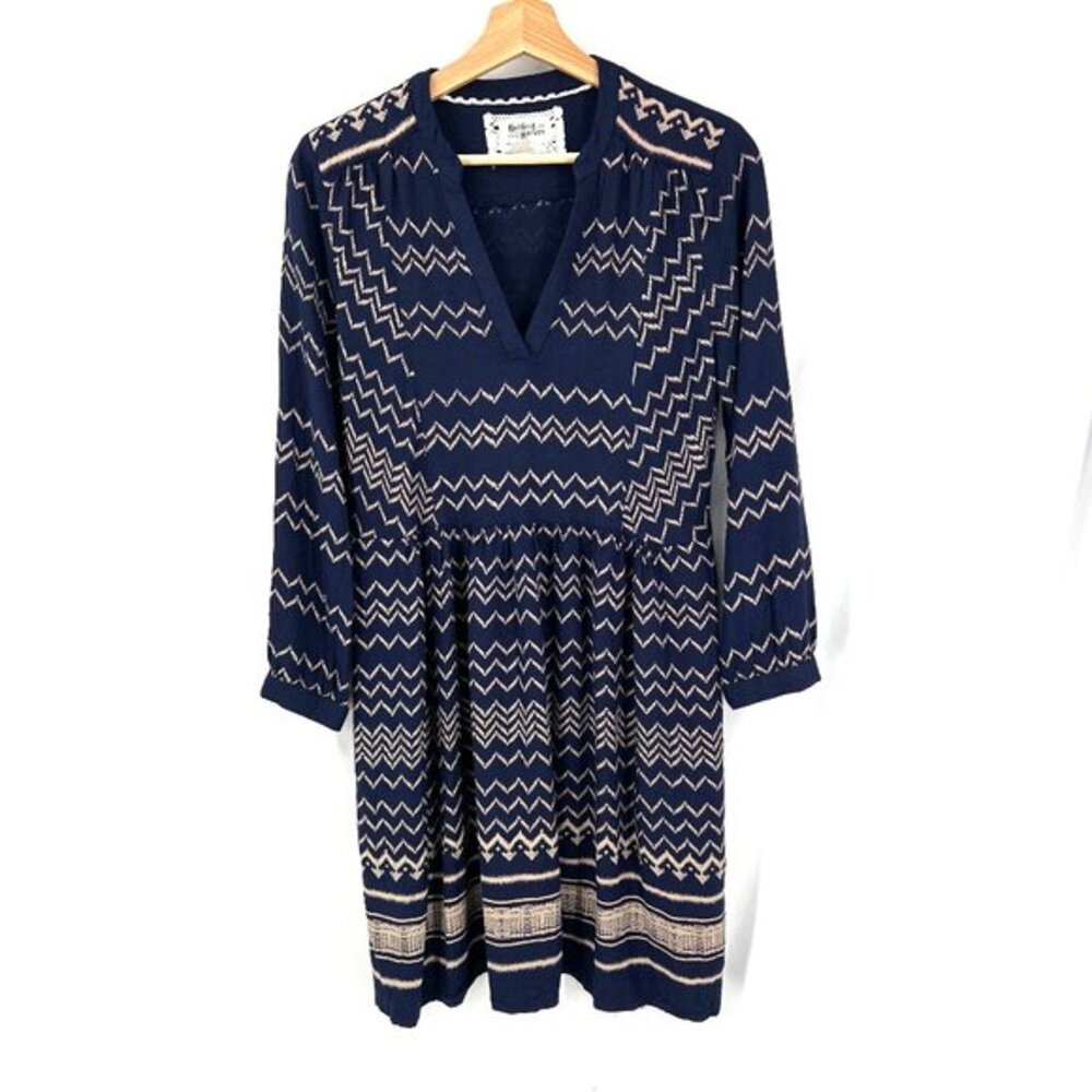 Holding Horses Anthropologie southwest blue chevron stripe babydoll dress blue M